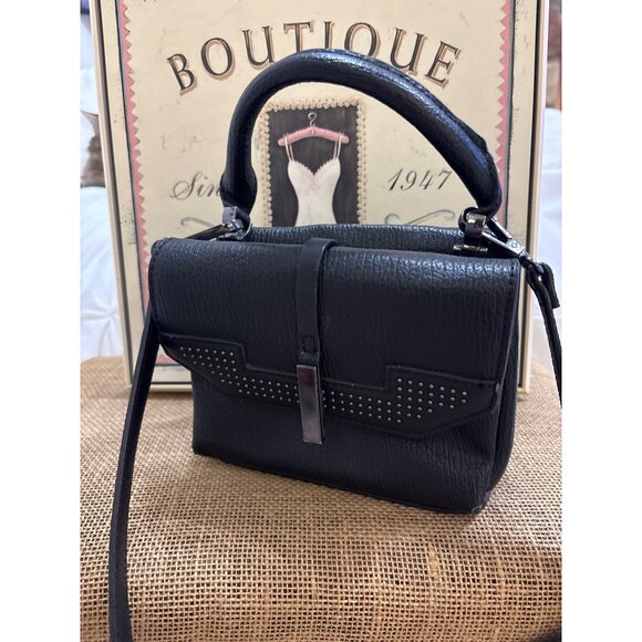 Danielle Nicole Black Faux Leather Small Studded Bag Top Handle & Crossbody - Picture 1 of 16